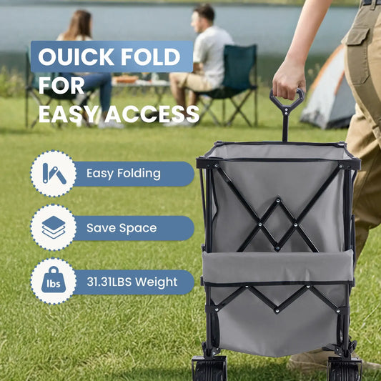 320L Heavy-Duty Collapsible Double-Decker Wagon with Brakes, 440 lb Capacity & All-Terrain Wheels