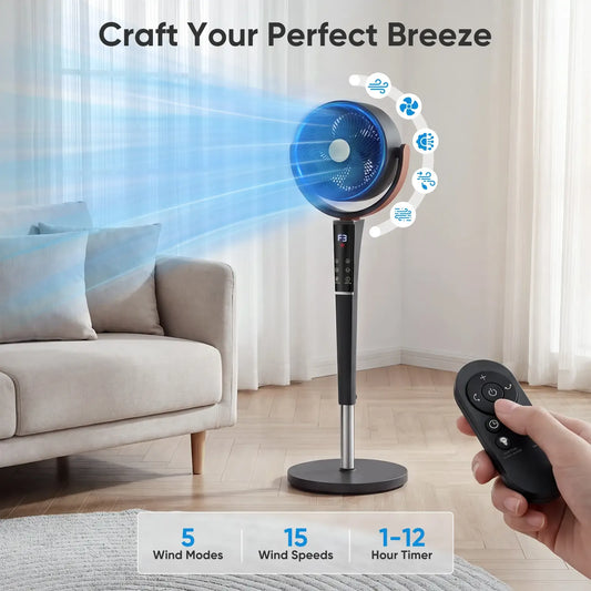Adjustable Pedestal Fan with Remote, 15 Speeds, 5 Modes & 120° Oscillation