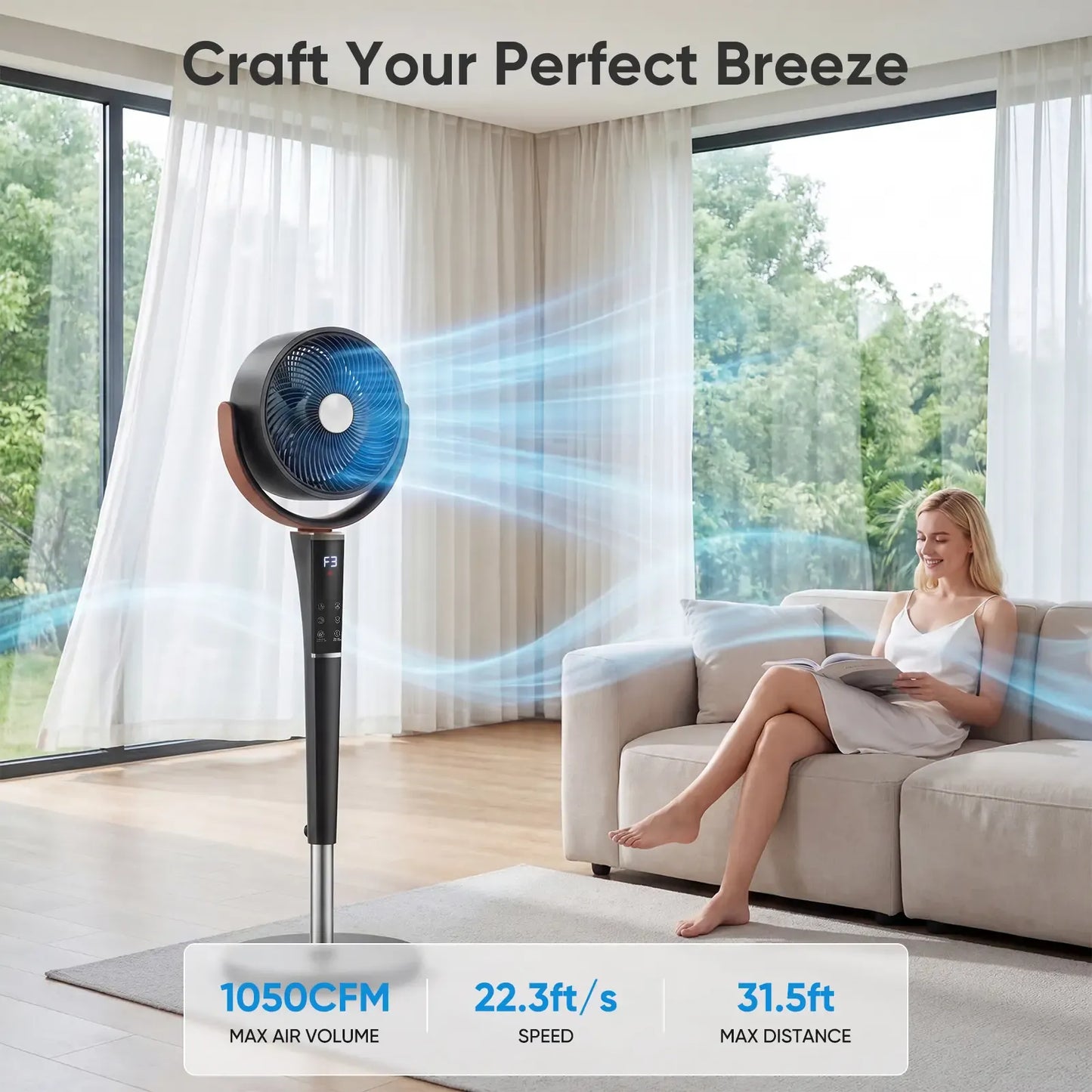 Adjustable Pedestal Fan with Remote, 15 Speeds, 5 Modes & 120° Oscillation